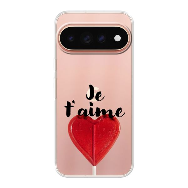 Coque Google Pixel 11 Pro flexible transparente avec sucette en forme de cœur - Je t'aime