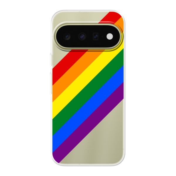 Coque Google Pixel 11 flexible transparente avec arc-en-ciel diagonal - rayures Pride