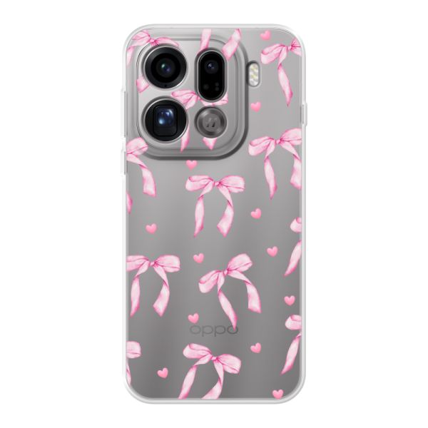 Coque Oppo Find X9 Pro flexible transparente avec nœuds et cœurs roses
