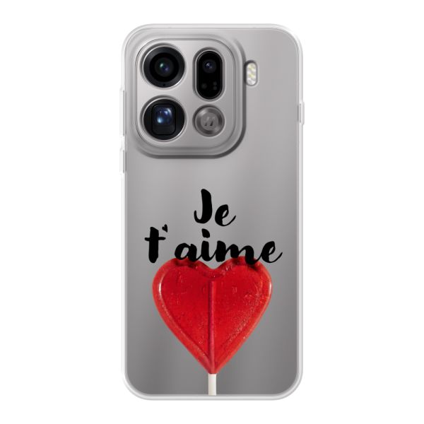 Coque Oppo Find X9 Pro flexible transparente avec sucette en forme de cœur - Je t'aime