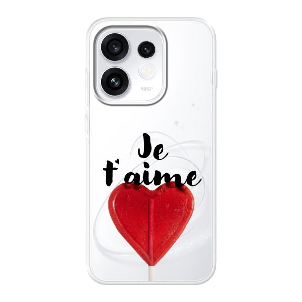 Transparente flexible Oppo Reno16 Hülle mit herzförmigem Lutscher - Je t'aime