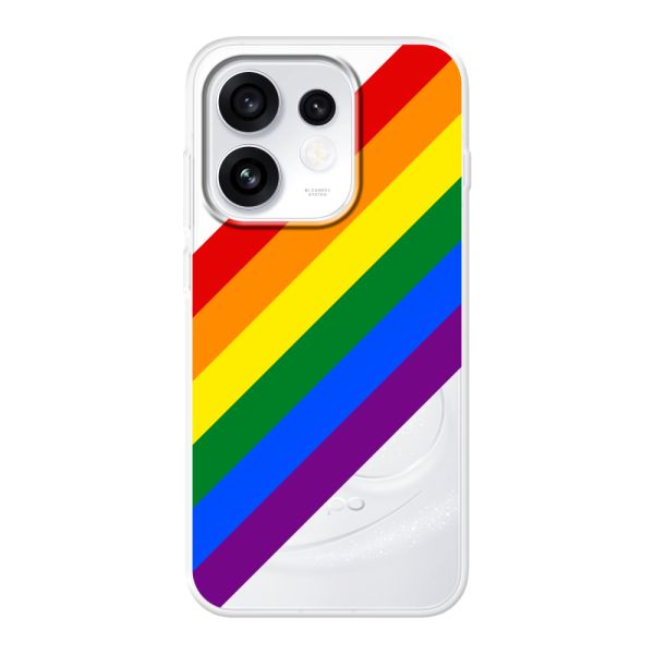 Transparente flexible Oppo Reno16 Hülle mit diagonalem Regenbogen - Pride-Streifen