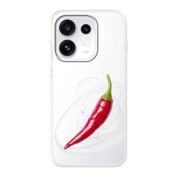 Transparente flexible Oppo Reno16 Pro Hülle mit roter Chili - Scharfes Design