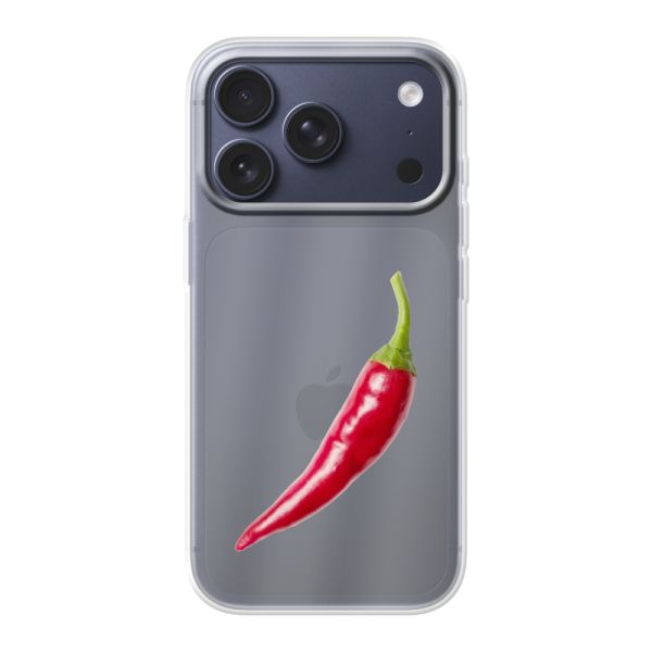Coque iPhone 18 Pro flexible transparente avec piment rouge - Design épicé
