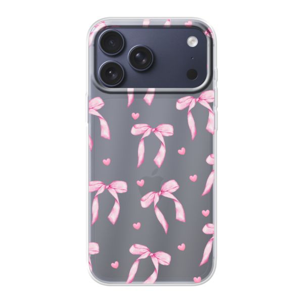 Transparente flexible iPhone 18 Pro Max Hülle mit rosa Schleifen und Herzen