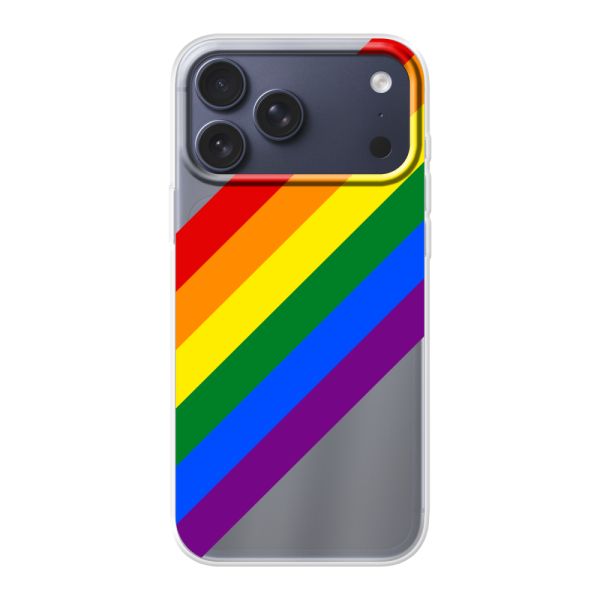 Transparente flexible iPhone 18 Pro Max Hülle mit diagonalem Regenbogen - Pride-Streifen
