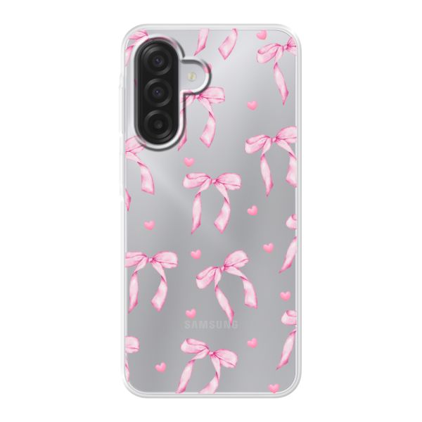 Transparente flexible Samsung Galaxy A18 Hülle mit rosa Schleifen und Herzen