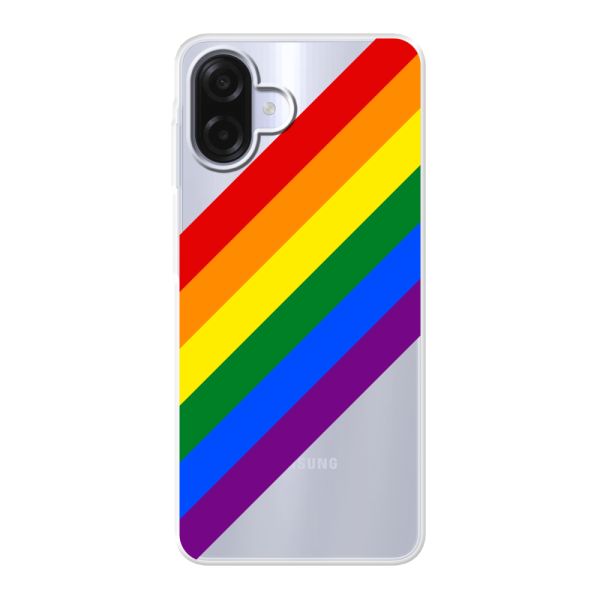 Transparant flexibel Samsung Galaxy A08 hoesje met Diagonale Regenboog - Pride Strepen