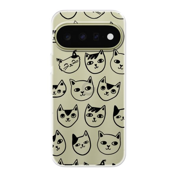 Coque Google Pixel 11 flexible transparente avec têtes de chat - Imprimé chats transparent