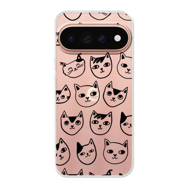 Coque Google Pixel 11 Pro flexible transparente avec têtes de chat - Imprimé chats transparent