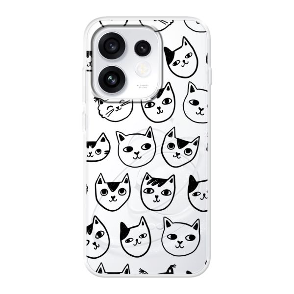 Coque Oppo Reno16 flexible transparente avec têtes de chat - Imprimé chats transparent