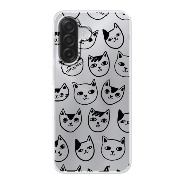 Transparant flexibel Samsung Galaxy A18 hoesje met kattenkoppen - Transparante kattenprint
