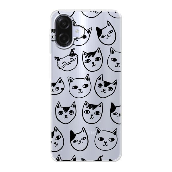 Transparant flexibel Samsung Galaxy A08 hoesje met kattenkoppen - Transparante kattenprint