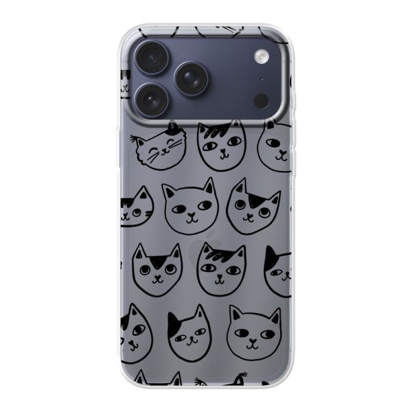 Transparente flexible iPhone 18 Pro Max Hülle mit Katzenköpfen - Transparenter Katzenprint