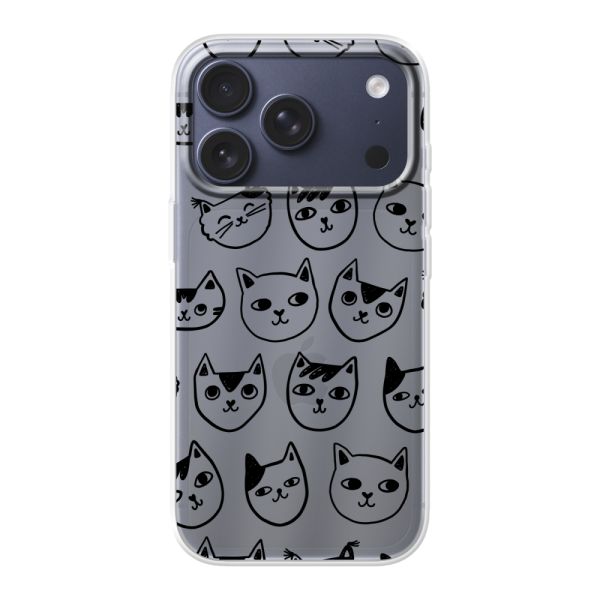 Coque iPhone 18 Pro flexible transparente avec têtes de chat - Imprimé chats transparent