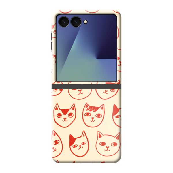 Extra sterk Samsung Galaxy Z Flip8 hoesje met kattenkoppen - Rode katten op crème