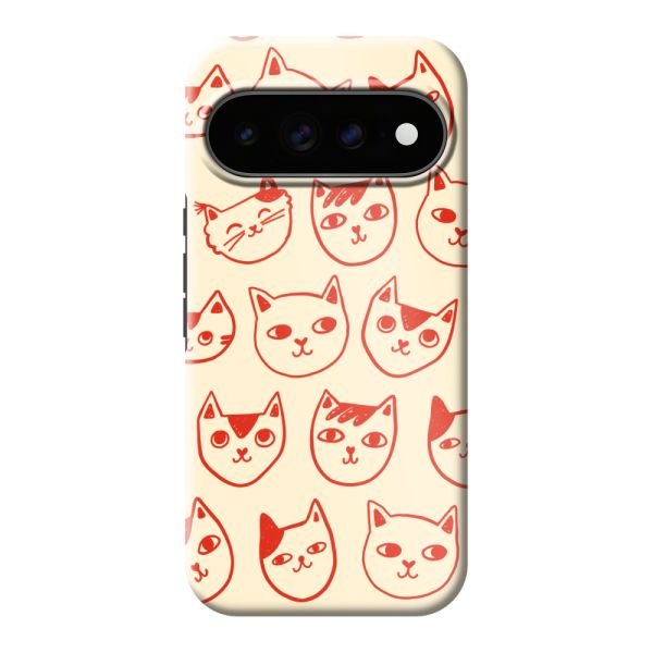 Coque Google Pixel 11 Pro XL ultra-résistante avec têtes de chat - Chats rouges sur fond crème