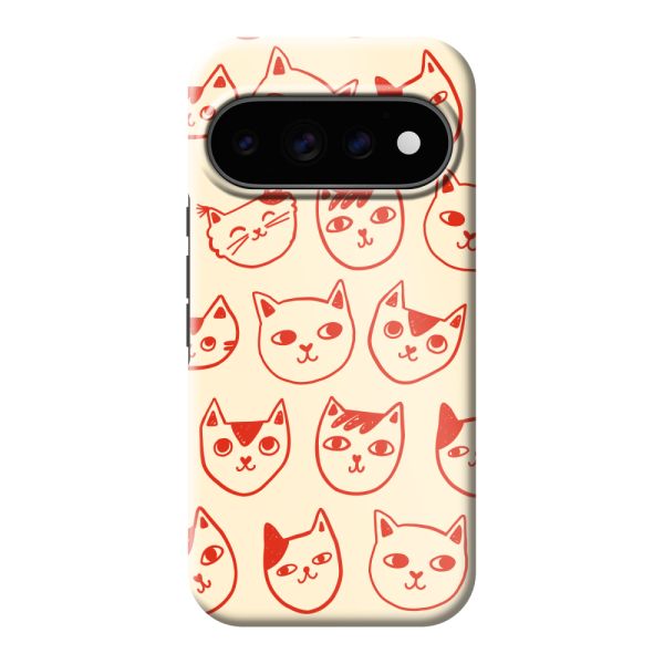 Coque Google Pixel 11 Pro ultra-résistante avec têtes de chat - Chats rouges sur fond crème