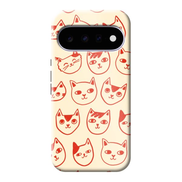 Coque Google Pixel 11 ultra-résistante avec têtes de chat - Chats rouges sur fond crème