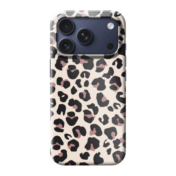 Coque hard case iPhone 18 Pro entièrement imprimée avec imprimé panthère – Imprimé léopard beige rose brillant