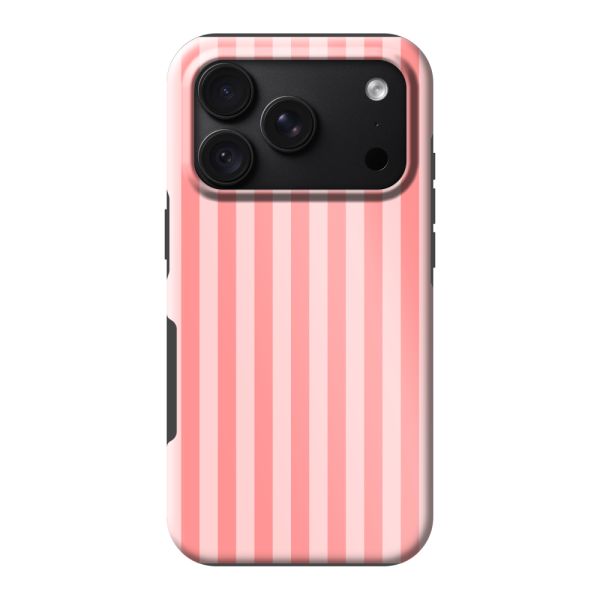 Coque iPhone 18 Pro ultra-résistante à rayures corail et rose