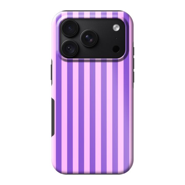 Coque iPhone 18 Pro ultra-résistante à rayures pastel violet-rose