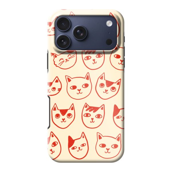 Besonders robuste iPhone 18 Pro Max Hülle mit Katzenköpfen - Rote Katzen auf Cremeweiß
