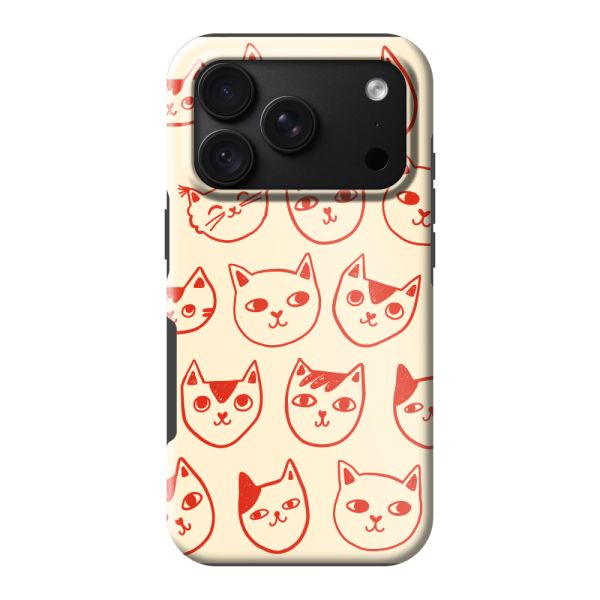 Coque iPhone 18 Pro ultra-résistante avec têtes de chat - Chats rouges sur fond crème