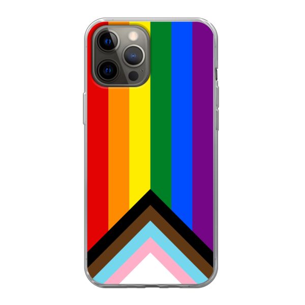 Flexibel iPhone 12 Pro Max hoesje met Regenboog Vlag - Progress Pride Vlag