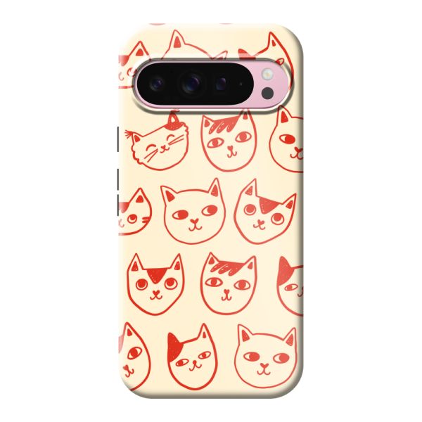 Besonders robuste Google Pixel 9 Pro XL Hülle mit Katzenköpfen - Rote Katzen auf Cremeweiß