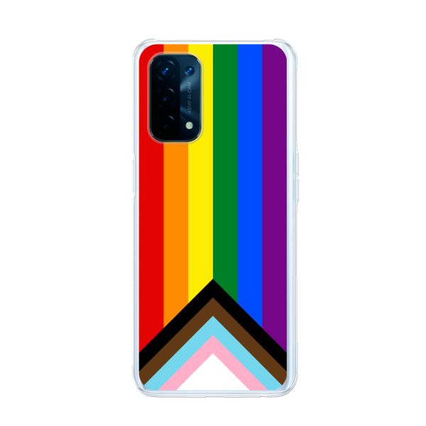 Flexibel Oppo A74 5G hoesje met Regenboog Vlag - Progress Pride Vlag