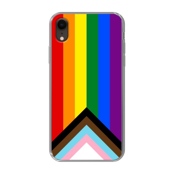 Flexibel iPhone Xr hoesje met Regenboog Vlag - Progress Pride Vlag