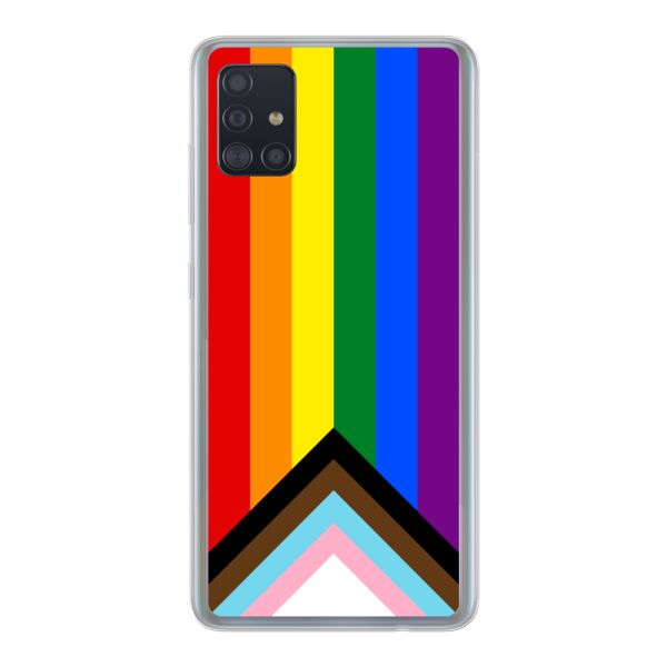 Flexibel Samsung Galaxy A51 hoesje met Regenboog Vlag - Progress Pride Vlag