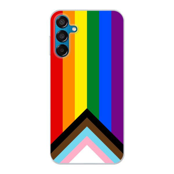 Flexibel Samsung Galaxy M15 hoesje met Regenboog Vlag - Progress Pride Vlag