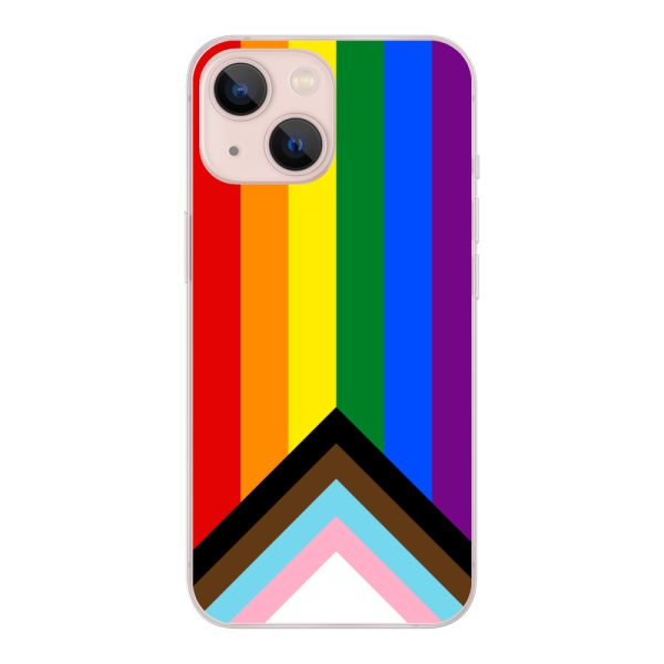 Flexibel iPhone 13 mini hoesje met Regenboog Vlag - Progress Pride Vlag