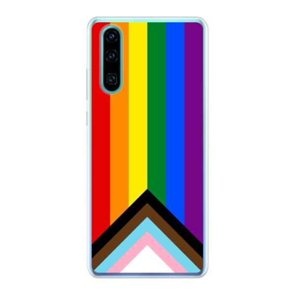Flexibel Huawei P30 hoesje met Regenboog Vlag - Progress Pride Vlag