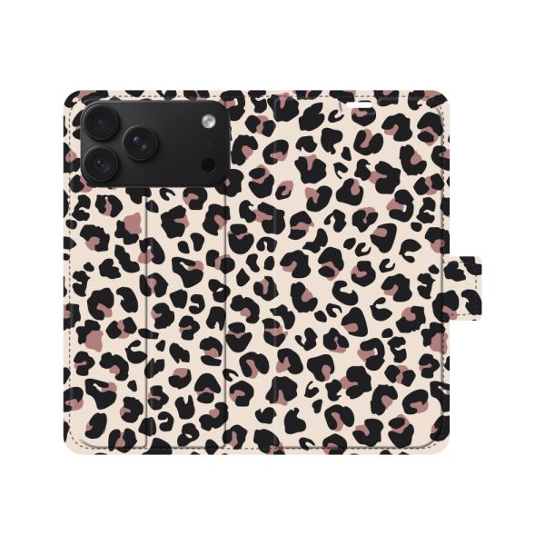 Vollständig bedrucktes iPhone 18 Pro Max Portemonnaie-Case mit Pantherdruck - Leopardenmuster Beige Rosa