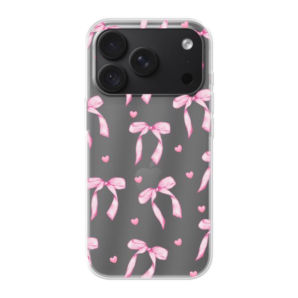 Transparente flexible iPhone 18 Pro Hülle mit rosa Schleifen und Herzen