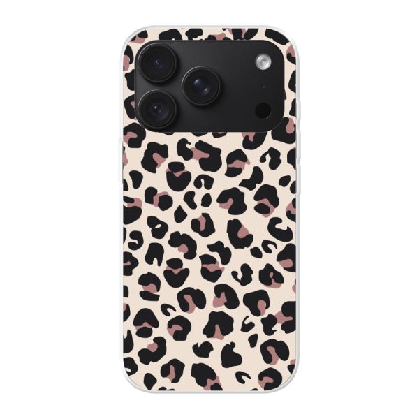 Transparente flexible iPhone 18 Pro Hülle mit Pantherprint – Beiger Leopardenprint