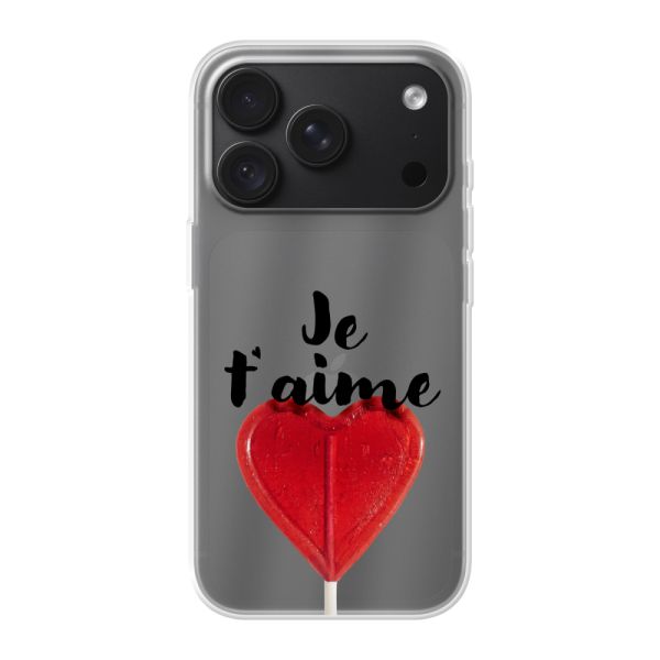 Transparente flexible iPhone 18 Pro Hülle mit herzförmigem Lutscher - Je t'aime