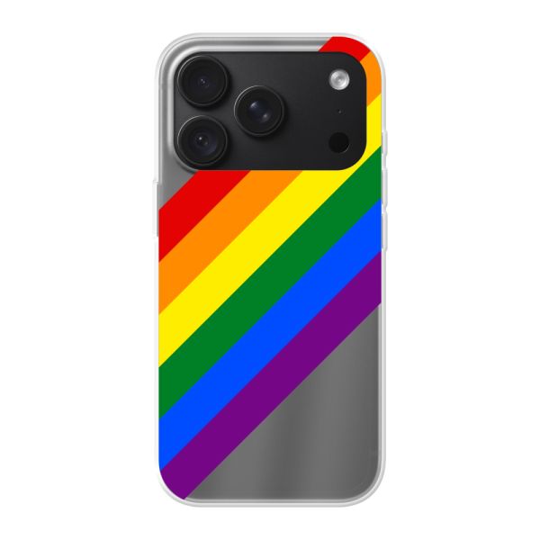 Transparente flexible iPhone 18 Pro Hülle mit diagonalem Regenbogen - Pride-Streifen