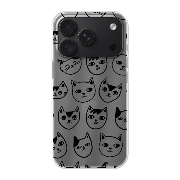 Transparente flexible iPhone 18 Pro Hülle mit Katzenköpfen - Transparenter Katzenprint
