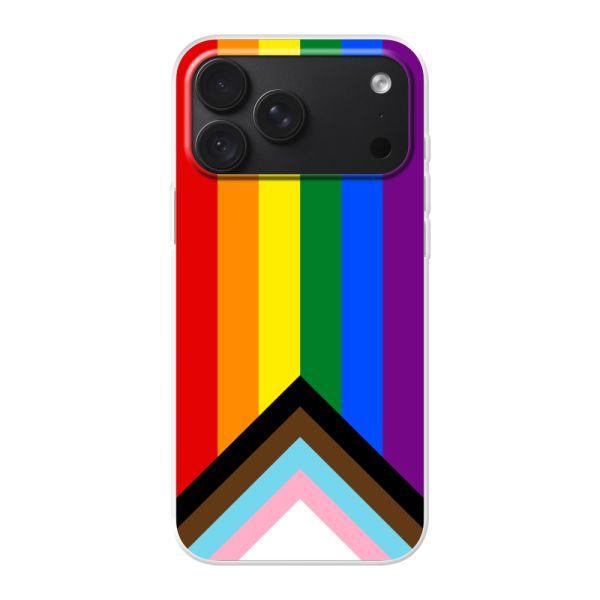 Transparente flexible iPhone 18 Pro Max Hülle mit Regenbogenfahne - Progress Pride Flagge