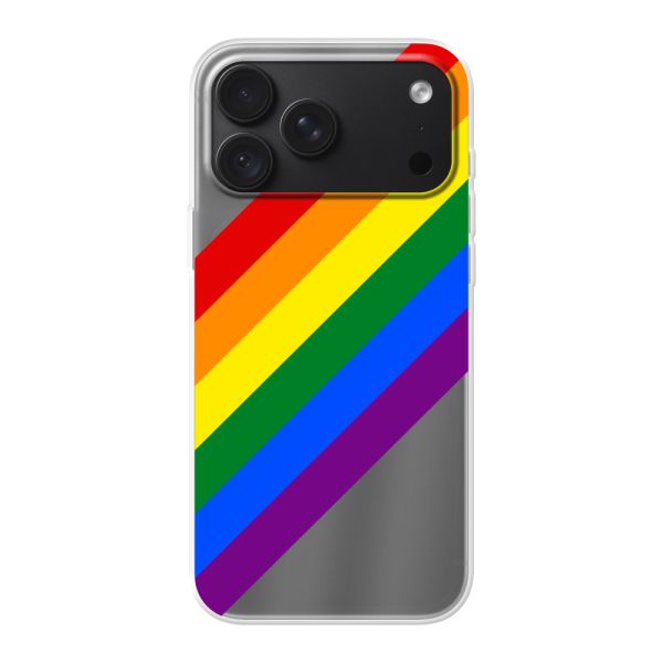Transparente flexible iPhone 18 Pro Max Hülle mit diagonalem Regenbogen - Pride-Streifen