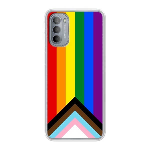 Flexibel Motorola Moto G31 hoesje met Regenboog Vlag - Progress Pride Vlag