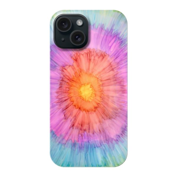 Volledig bedrukt iPhone 15 hard case hoesje met Tie-dye - Kleurverloop Aquarel
