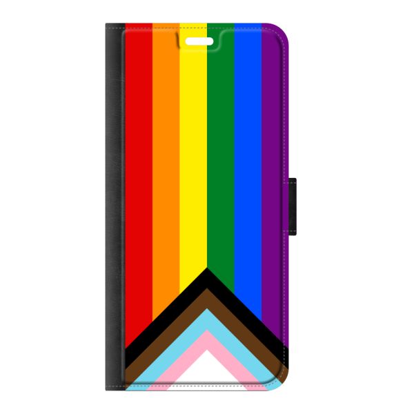 Voorkant bedrukt Samsung Galaxy S8 portemonnee hoesje met Regenboog Vlag - Progress Pride Vlag