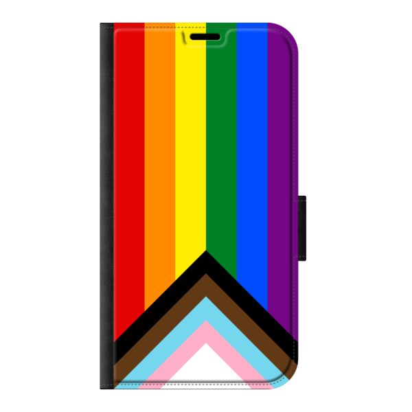Voorkant bedrukt iPhone 11 portemonnee hoesje met Regenboog Vlag - Progress Pride Vlag