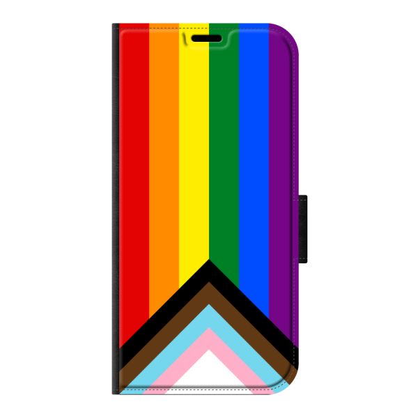 Voorkant bedrukt iPhone 11 Pro portemonnee hoesje met Regenboog Vlag - Progress Pride Vlag