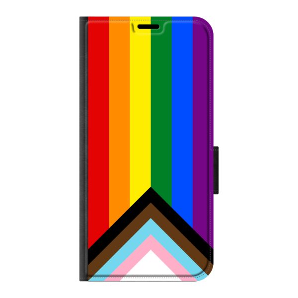 Voorkant bedrukt iPhone 17 Pro portemonnee hoesje met Regenboog Vlag - Progress Pride Vlag